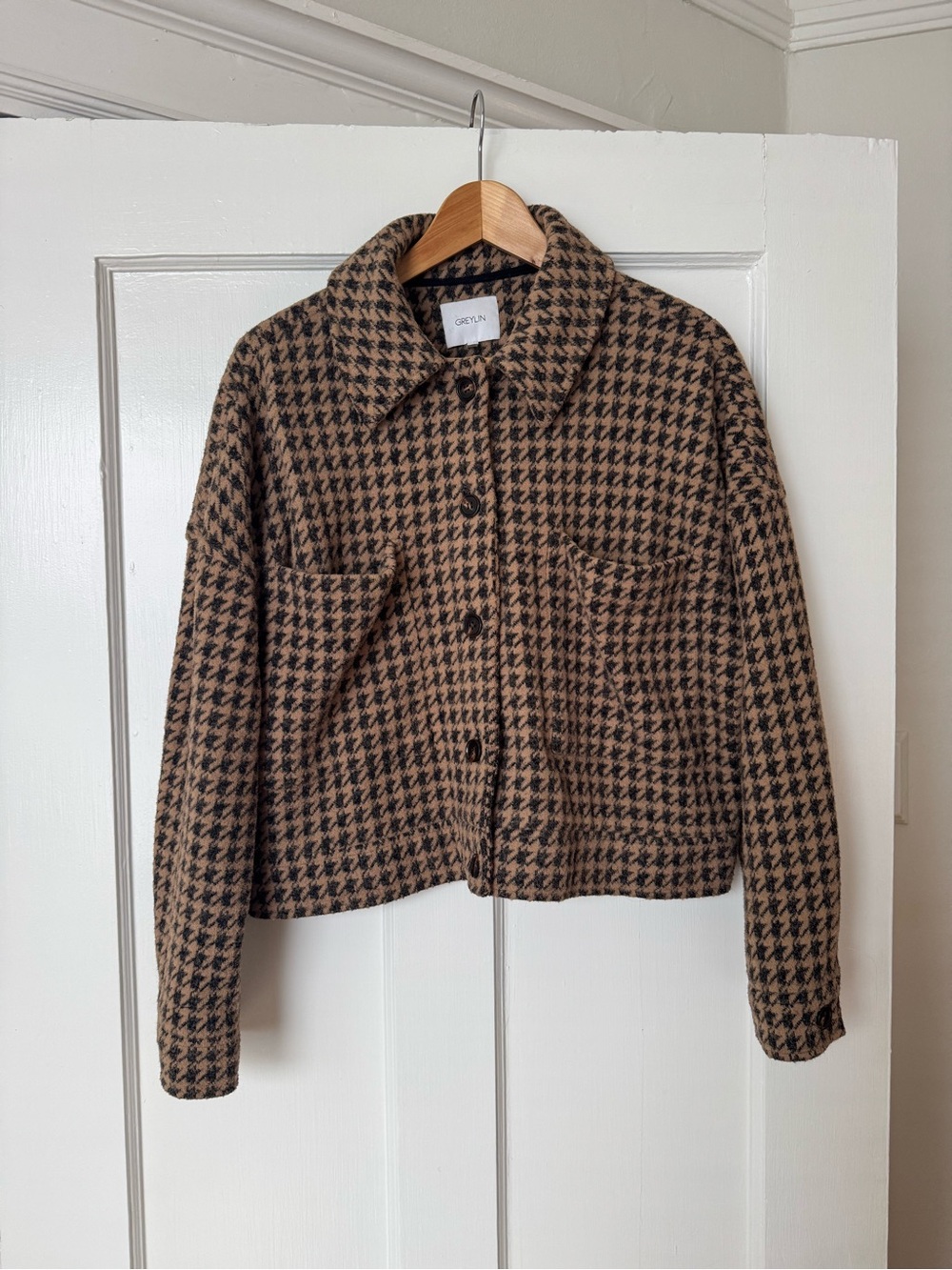 Greylin Brown and Black Houndstooth Cropped Jacket